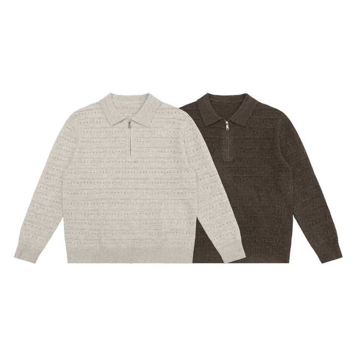 Men's knit polo shirt with half zipper and structured knit Mune Fashion