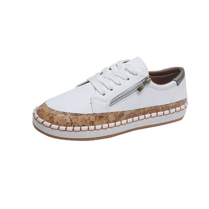 Women's floral platform sneaker with cork platform, side zipper and cushioned comfort insole Mune Fashion