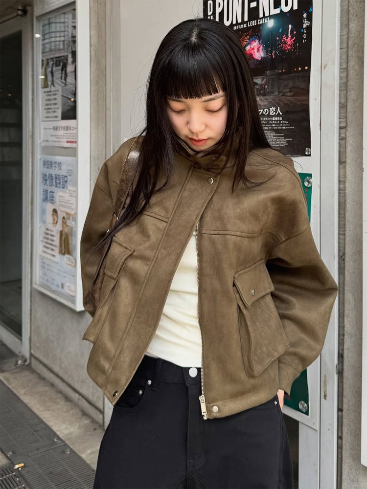 Women's Cropped Velvet Jacket in Utility Style with Hood and Patch Pockets Mune Fashion