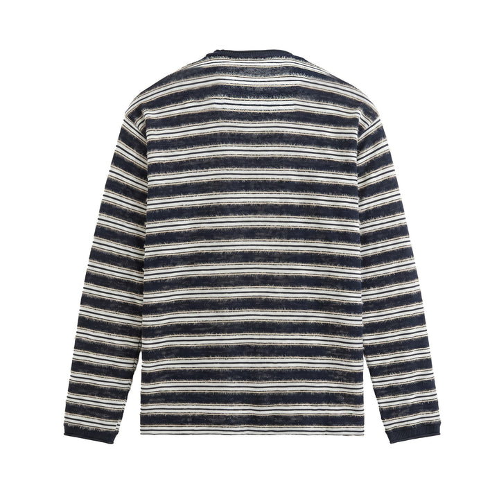 Unisex Long-sleeved fine knit shirt with striped structure and ribbed collar Mune Fashion