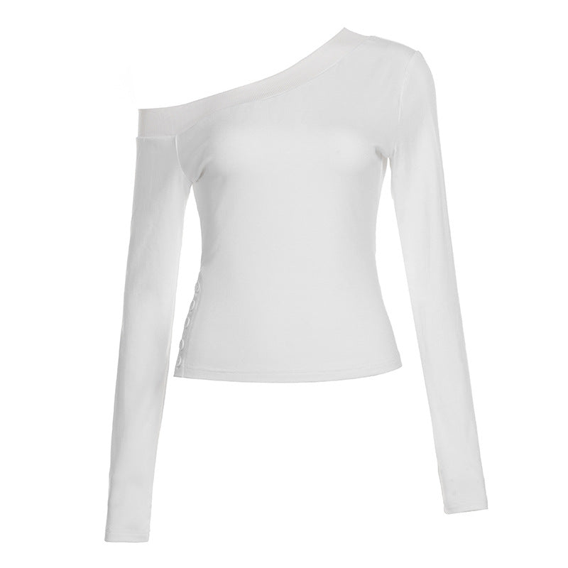 Women's off-the-shoulder long sleeve shirt with tailored silhouette and side button placket Mune Fashion