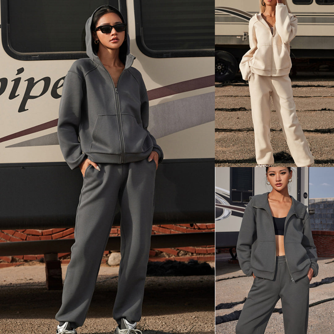 Women's athleisure leisure set with oversized zip hoodie and high waist comfort joggers Mune Fashion