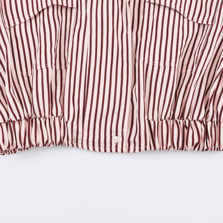 Women's Striped Cropped Blouson Jacket with Epaulettes, Patch Pockets and Elastic Hem