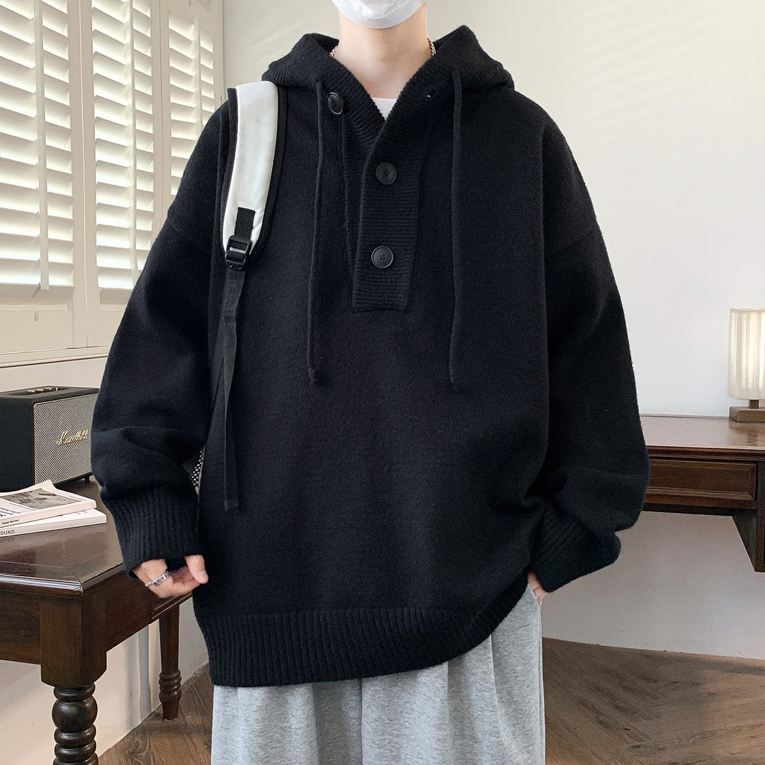 Unisex Oversize Knit Hoodie with Half Button Placket and Ribbed Cuffs Mune Fashion