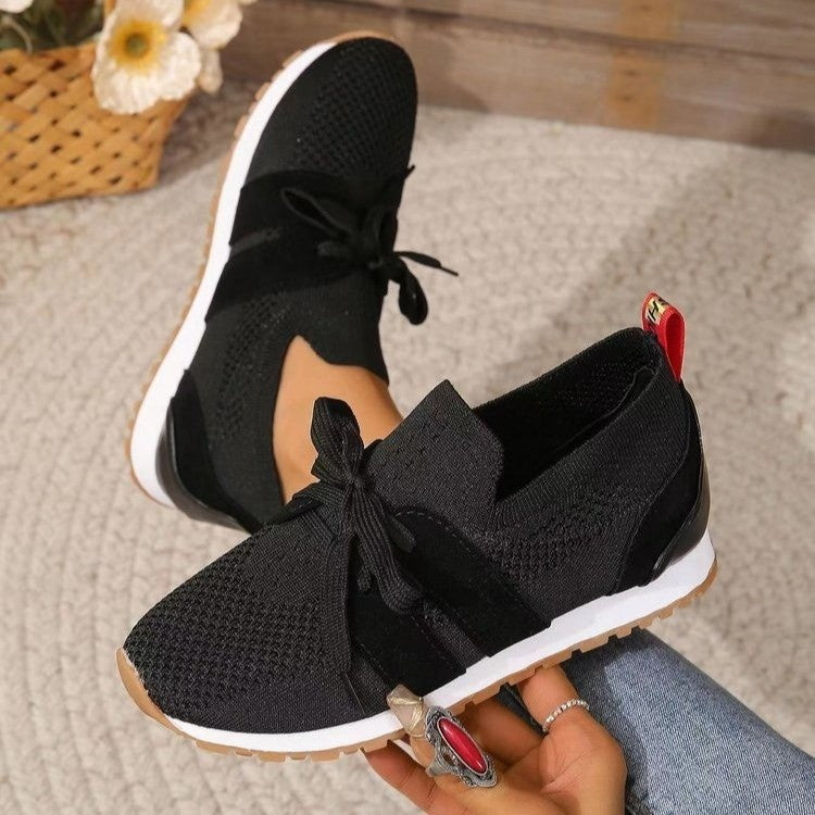 Women's Knit Slip-On Sneaker with Elastic Shaft, Decorative Lacing and Profiled Rubber Sole Mune Fashion