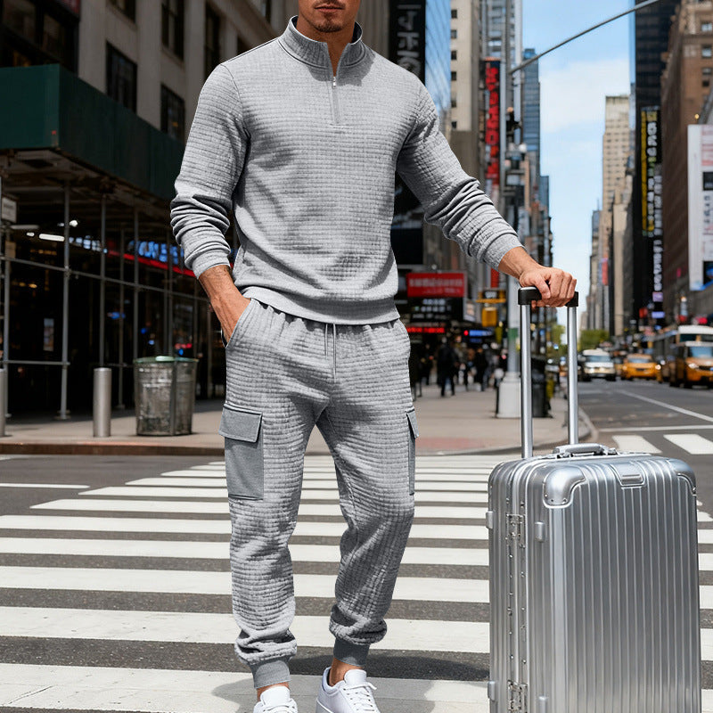 Men's nan cargo jogger suit with half zipper, structured waffle knit look and elastic waistband Mune Fashion