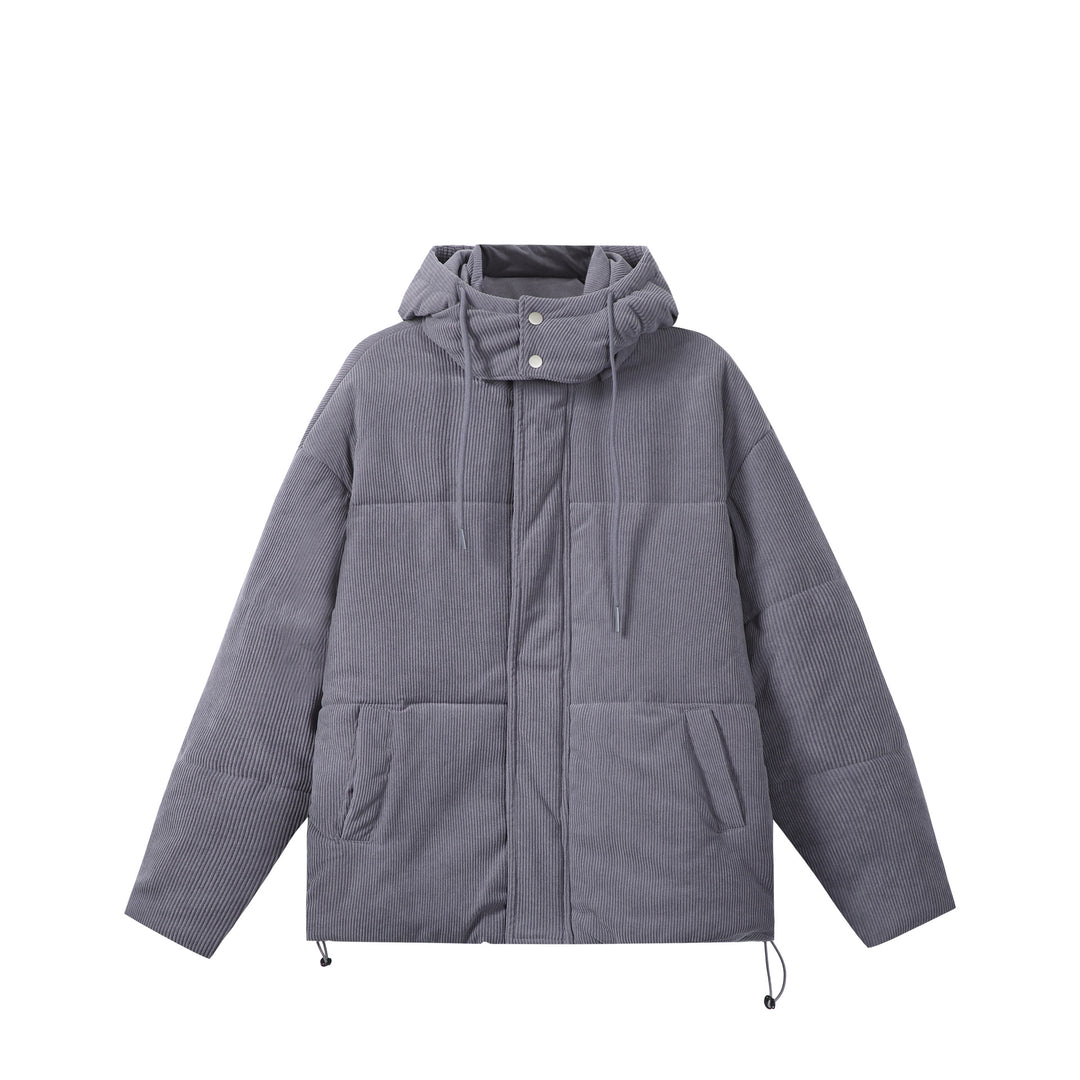 Unisex Quilted Cord Parka in Boxy Cut with High Collar and Drawstring Mune Fashion