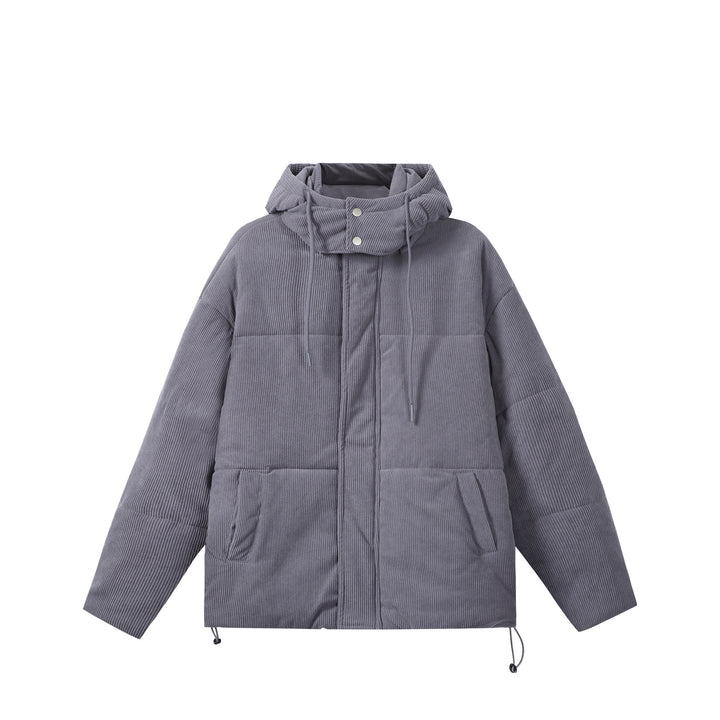 Unisex Quilted Cord Parka in Boxy Cut with High Collar and Drawstring Mune Fashion