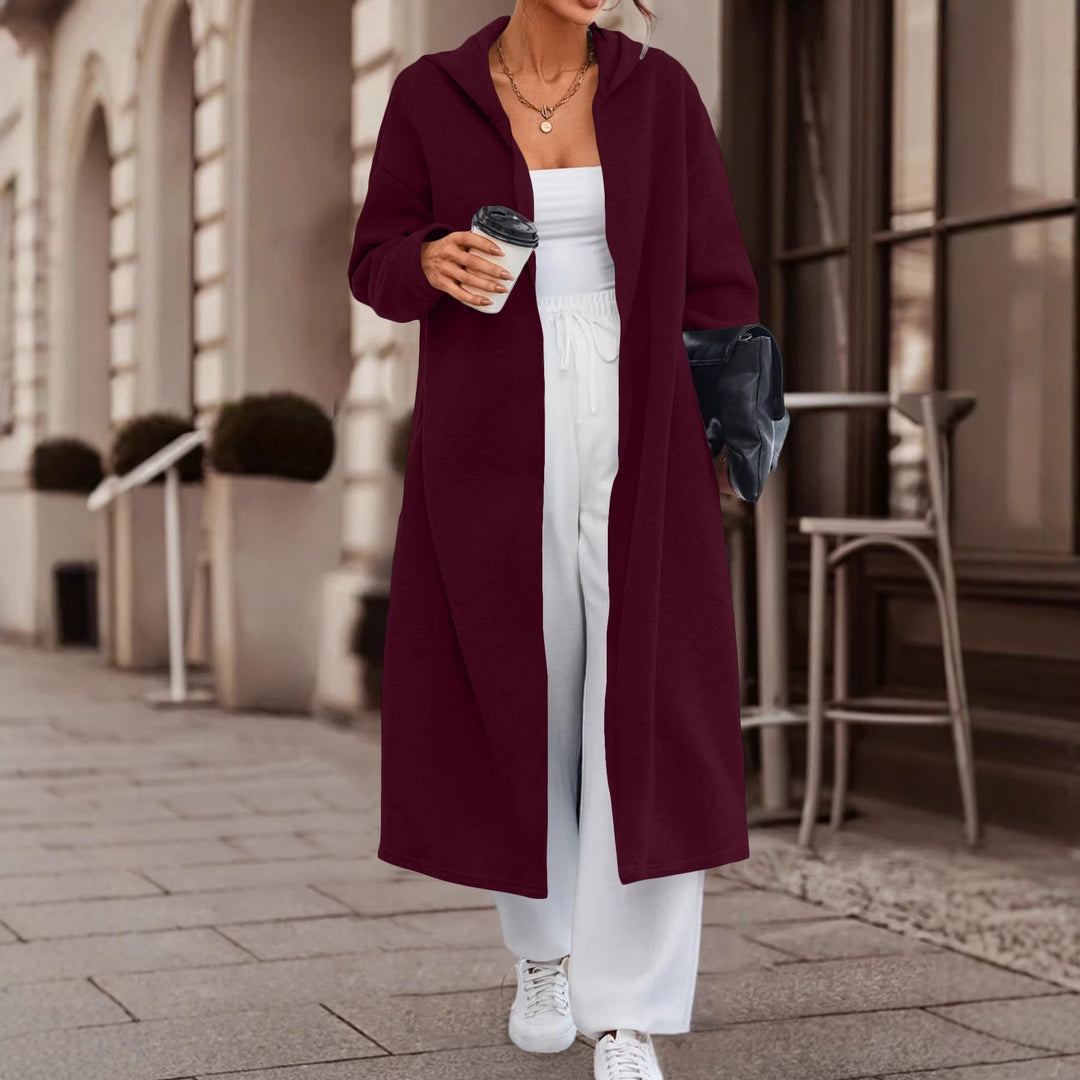 Women Long Oversized Hooded Coat with Open Front and Soft Fleece Lining