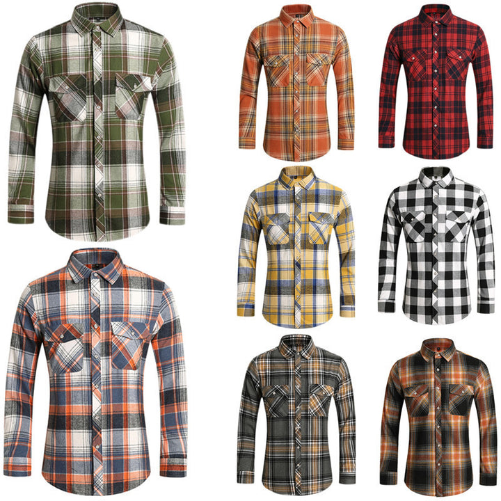 Men's checkered flannel shirt with double breast pockets and kent collar Mune Fashion