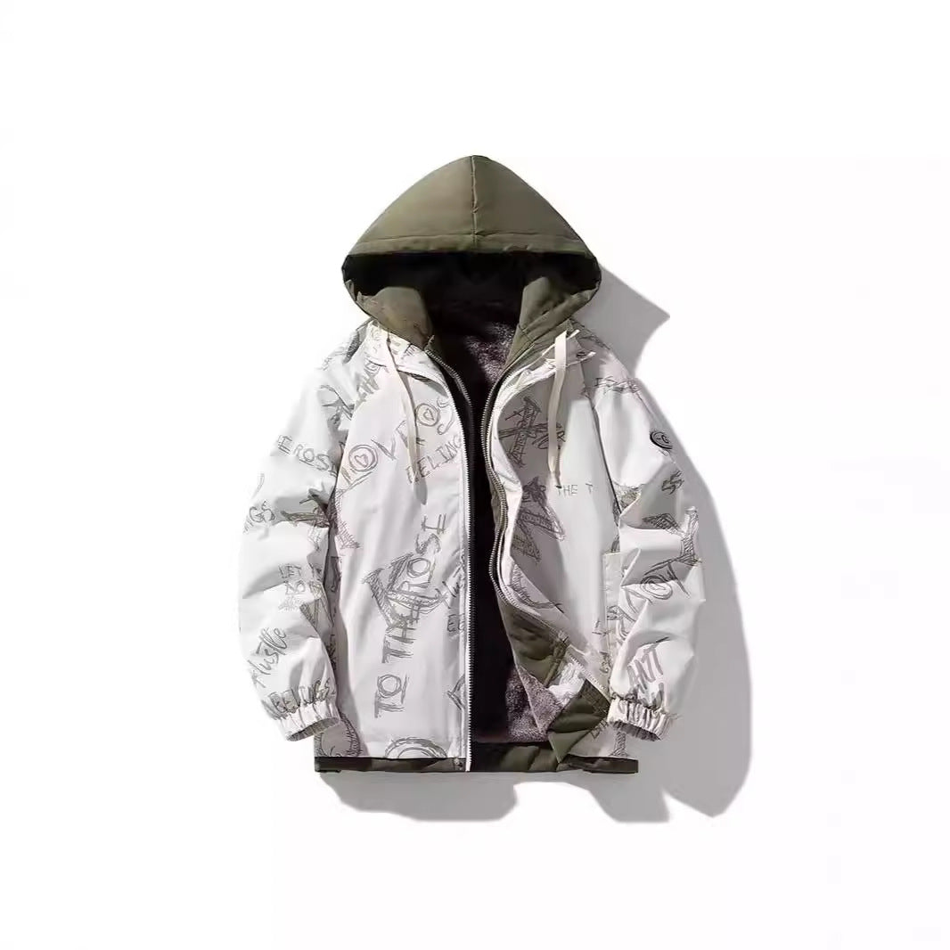 Men's Two-Layer Hoodie with Fleece Lining and Allover Sketch Print Mune Fashion