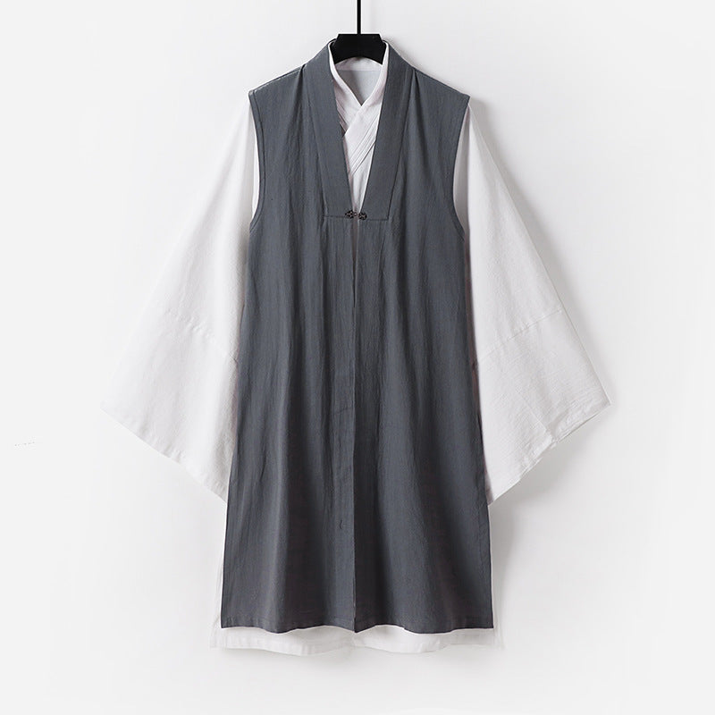 Men's Sleeveless Hanfu Vest with Open Front Cut and Decorative Toggle Closure Mune Fashion