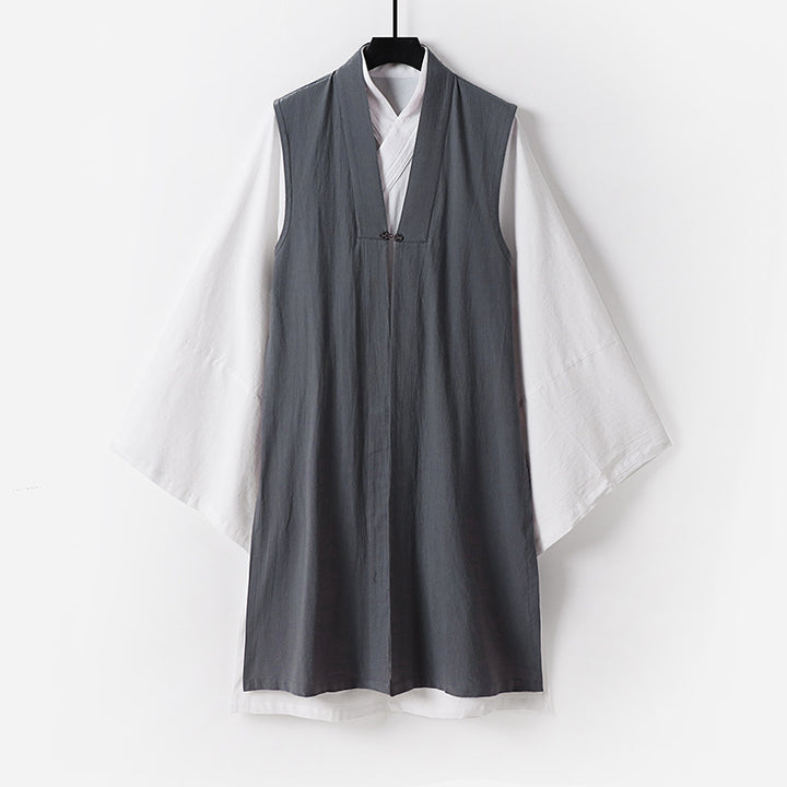 Men's Sleeveless Hanfu Vest with Open Front Cut and Decorative Toggle Closure Mune Fashion