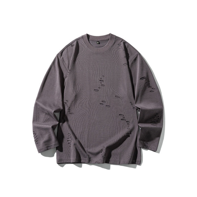 Unisex Oversize sweatshirt made of heavy cotton blend with distressed effect and fine waffle texture Mune Fashion