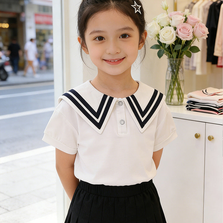 Girl sailor T-shirt with contrasting collar Mune Fashion