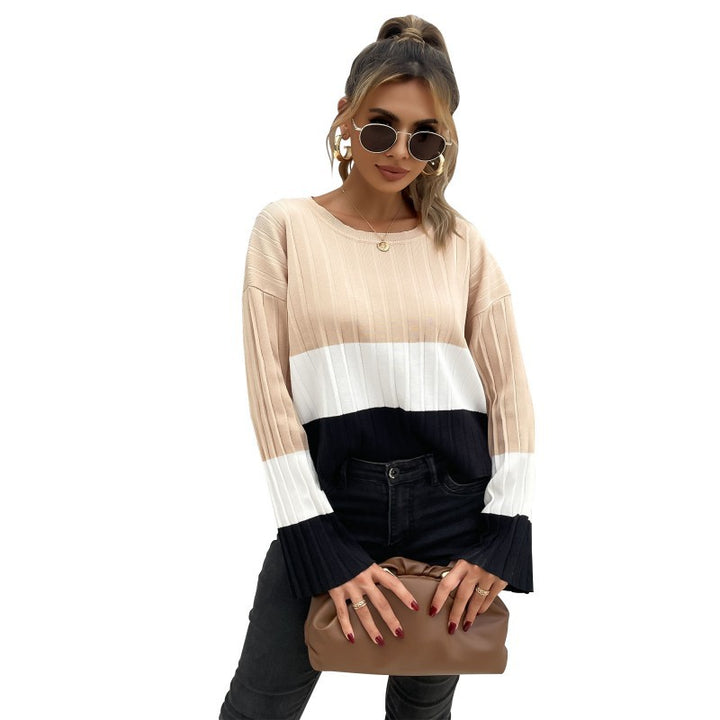 Women Casual Knit Sweater with Ribbed Structure and Wide Sleeves Mune Fashion