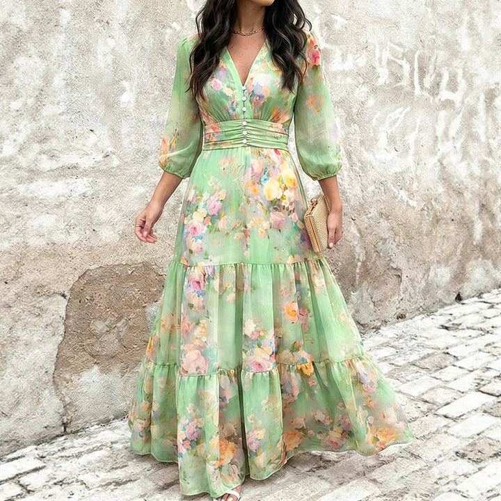 Women's maxi dress with wrap look, V-neck and gathered waist section Drune