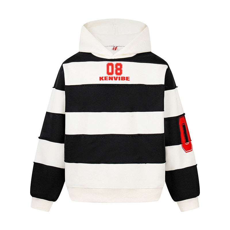 Women's Striped Oversized Hoodie in Sport Style with College Print Mune Fashion