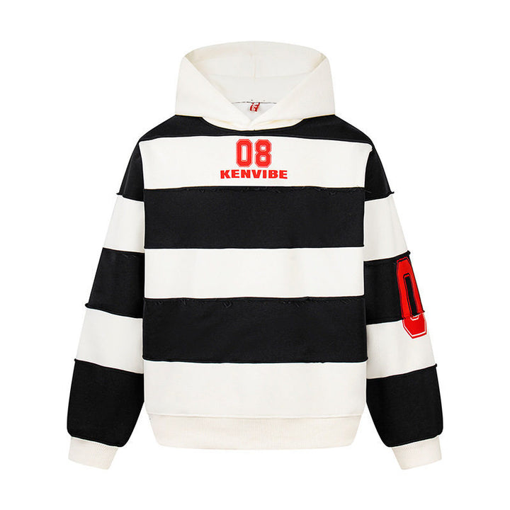 Women's Striped Oversized Hoodie in Sport Style with College Print Mune Fashion