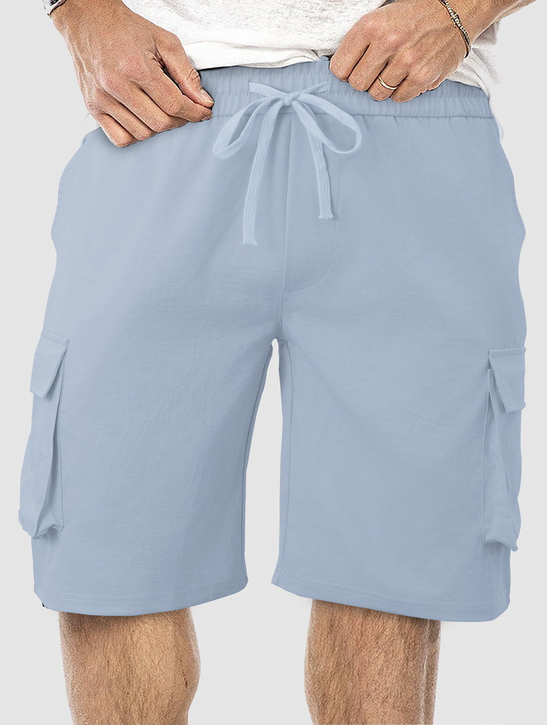 Men's casual cargo Bermuda shorts with elastic drawstring waistband, straight leg, and patch flap pockets Mune Fashion