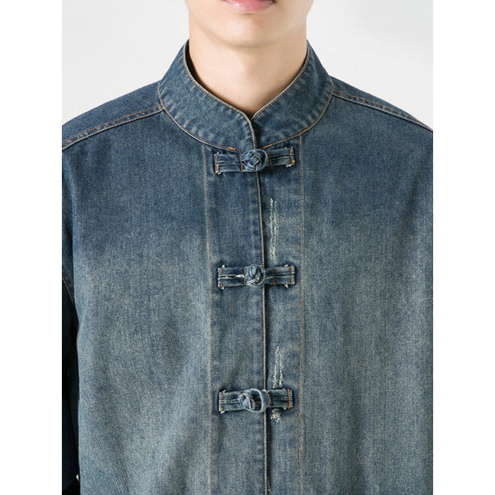 Men's Denim Work Jacket with Stand-Up Collar Mune Fashion