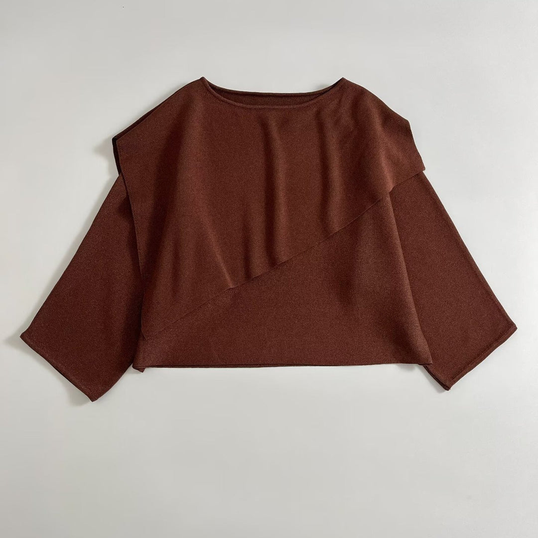 Women's Oversized Knit Poncho with Asymmetrical Ruffle Collar Mune Fashion