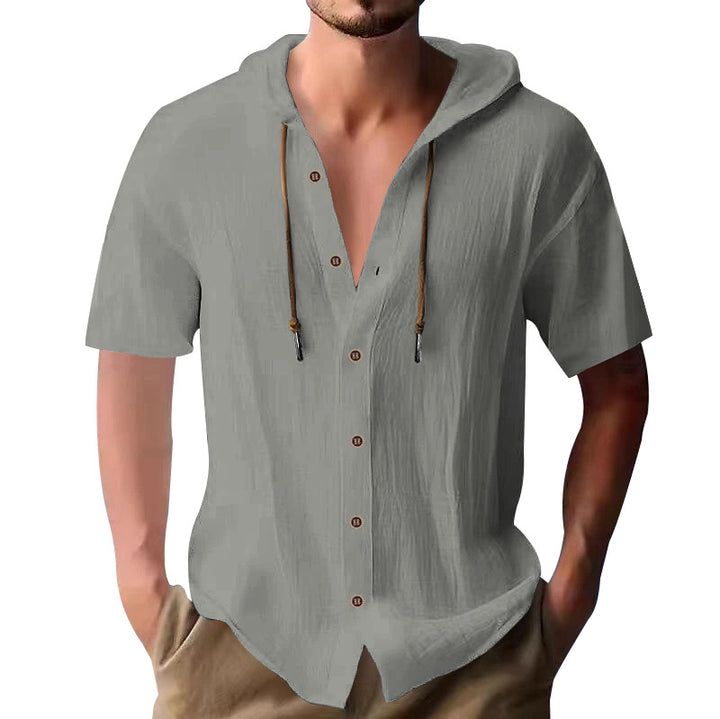 Men's lightweight short-sleeve hooded shirt with button placket and breathable cotton blend Mune Fashion