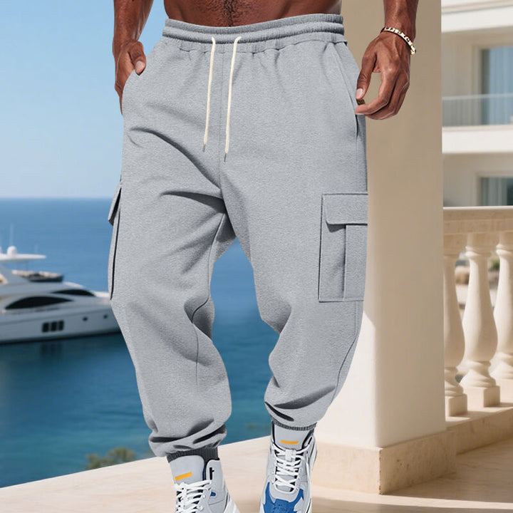 Men's Cargo Jogging Pants with Elastic Waistband Drawstring and Sewn Side Pockets Mune Fashion