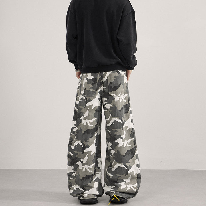 Men's Extra Wide Cargo Pants in Palazzo Cut with Camouflage Print Mune Fashion