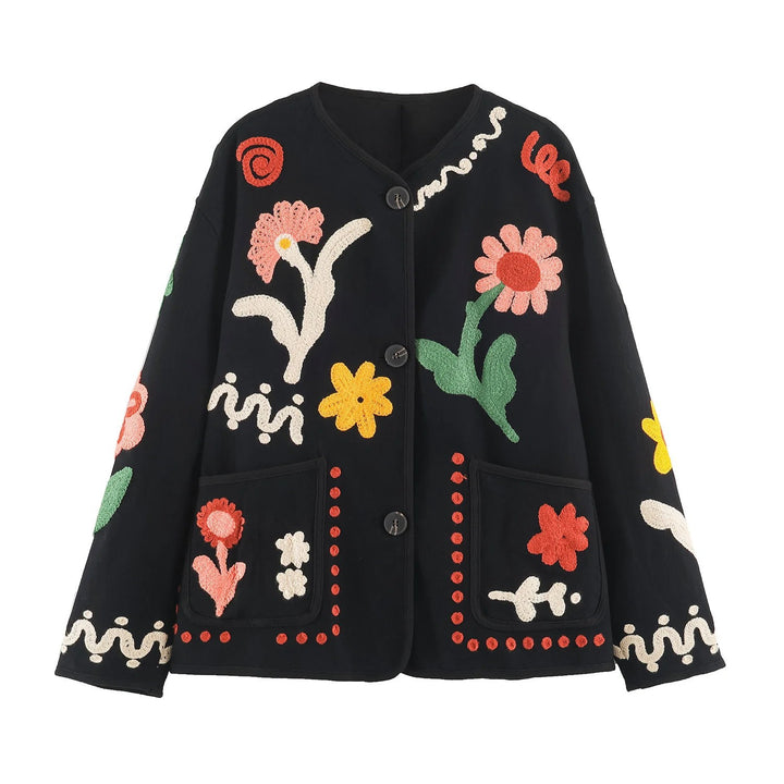 Women's Oversize Sweatshirt with Floral Chenille Embroidery Mune Fashion