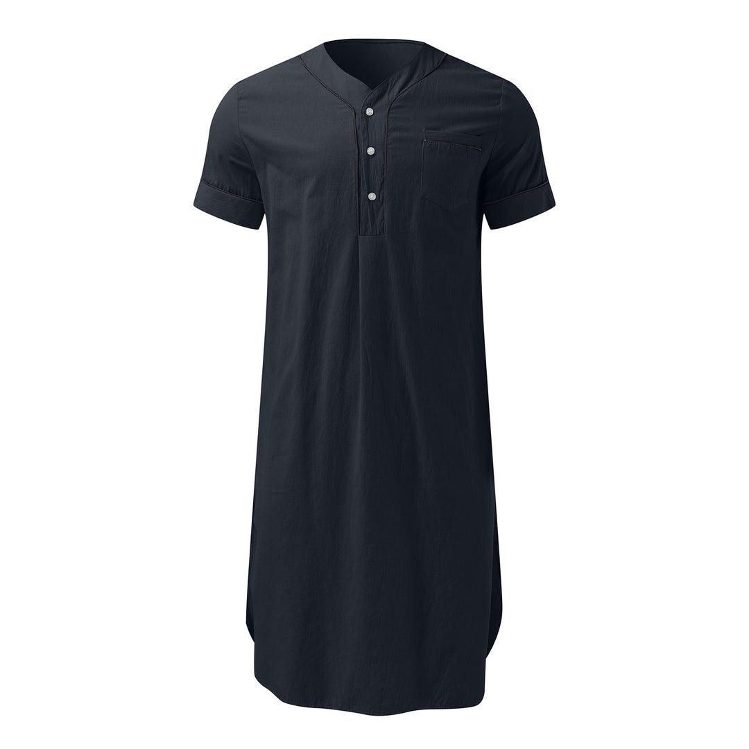 Men's knee-length nightshirt with short sleeves, concealed button placket and breast pocket Mune Fashion