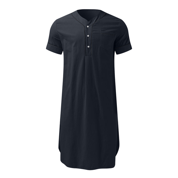 Men's knee-length nightshirt with short sleeves, concealed button placket and breast pocket Mune Fashion