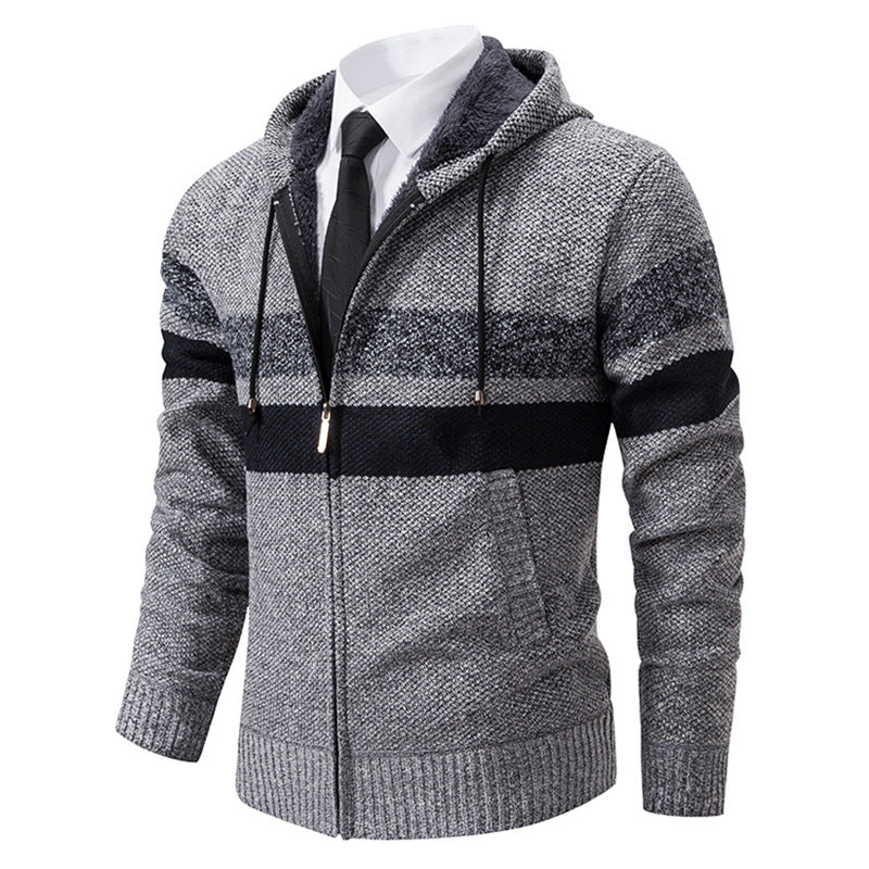 Men's non-insulated hooded cardigan with teddy lining, full-length zipper and contrasting stripes Mune Fashion