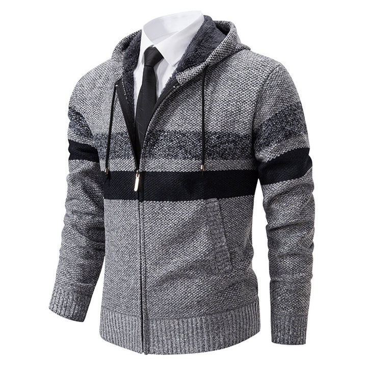 Men's non-insulated hooded cardigan with teddy lining, full-length zipper and contrasting stripes Mune Fashion