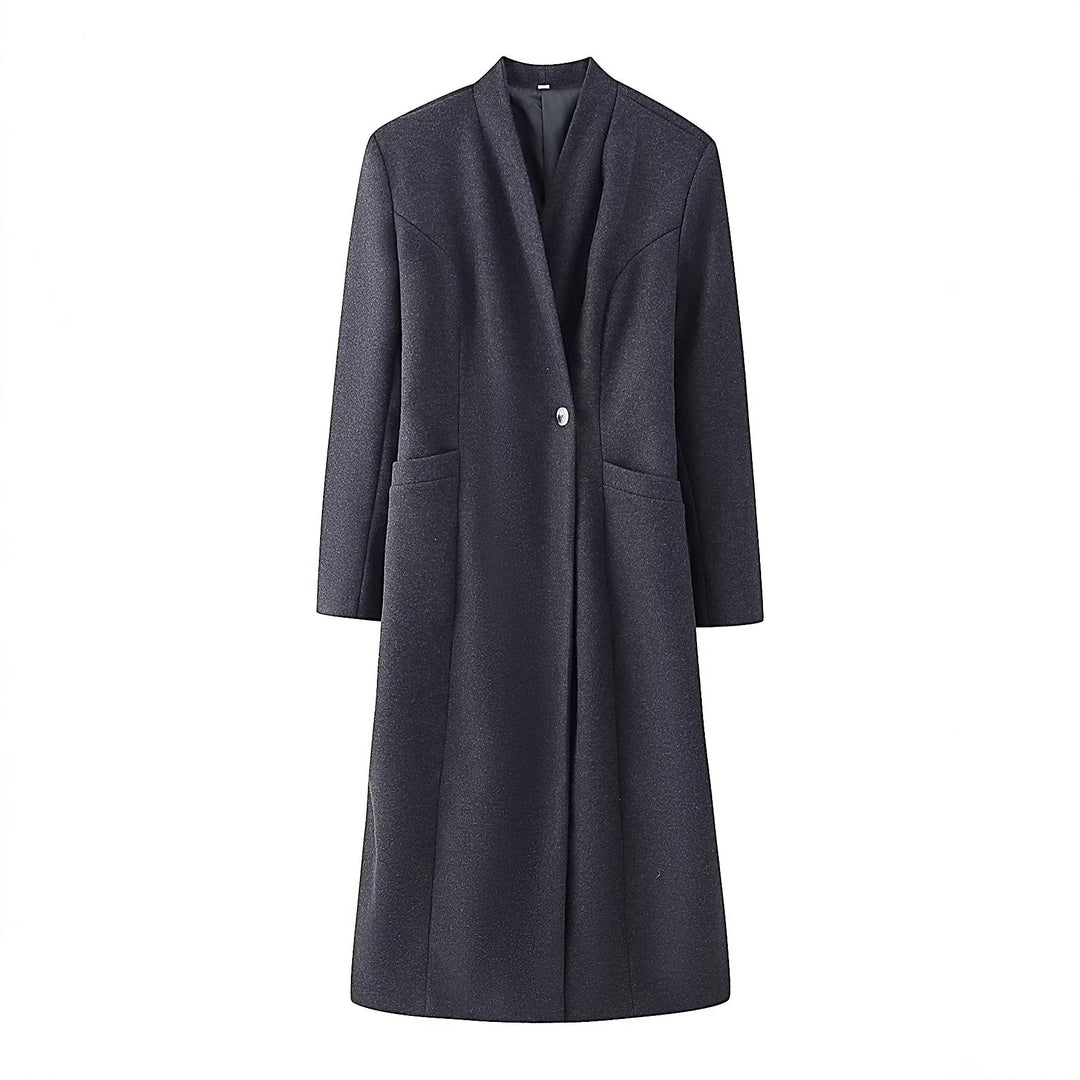 Women's long coat with fitted dividing seams, single button placket and padded lining Mune Fashion