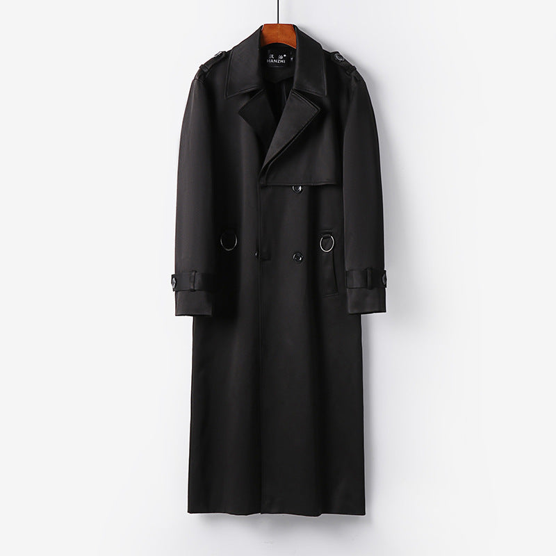 Men's Elegant Ankle-Length Trench Coat with Concealed Button Placket and Waist Belt Mune Fashion