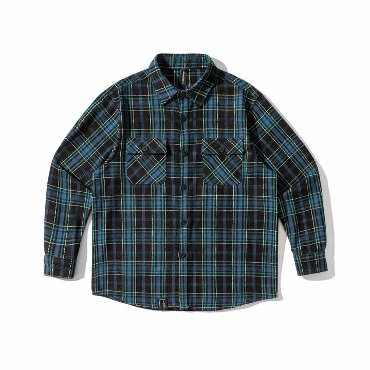 Men's Checked Flannel Overshirt with Rounded Hem and Patch Chest Pockets Mune Fashion