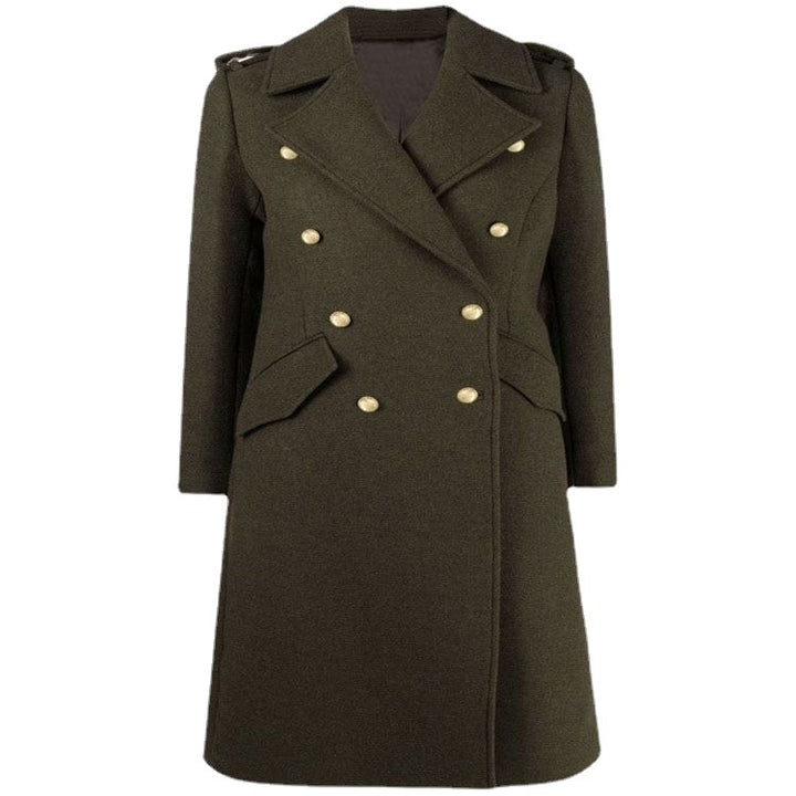 Women A-line Wool Blend Coat with Double-breasted Tailoring, Metal Buttons and Flap Pockets Mune Fashion