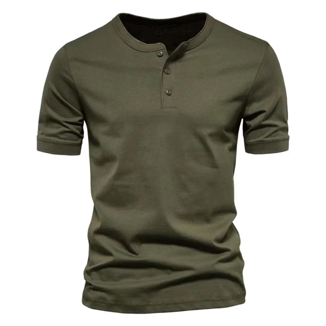 Men's tailored short-sleeve Henley shirt made of cotton blend with button placket Mune Fashion