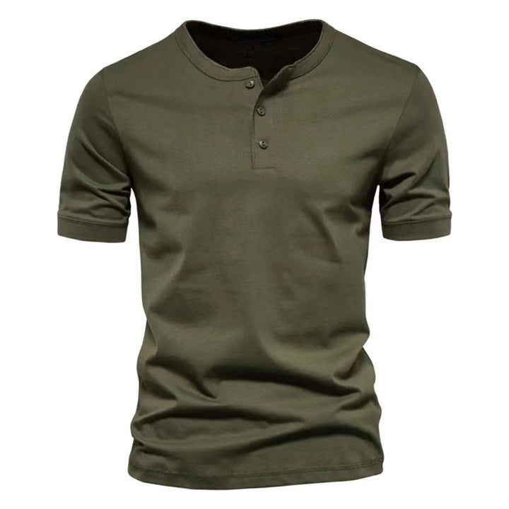Men's tailored short-sleeve Henley shirt made of cotton blend with button placket Mune Fashion