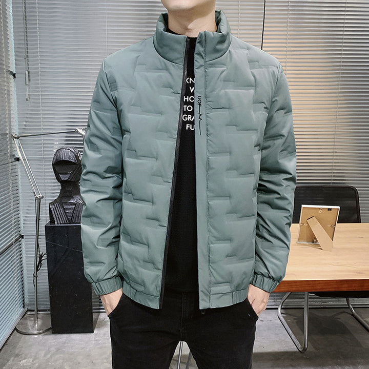 Men's Stand Collar Quilted Jacket with Geometric Quilting and Elastic Cuffs Mune Fashion