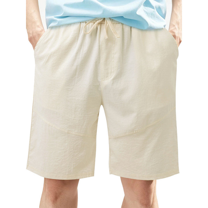 Men's knee-length linen blend shorts with elastic drawstring waistband and side pockets Mune Fashion