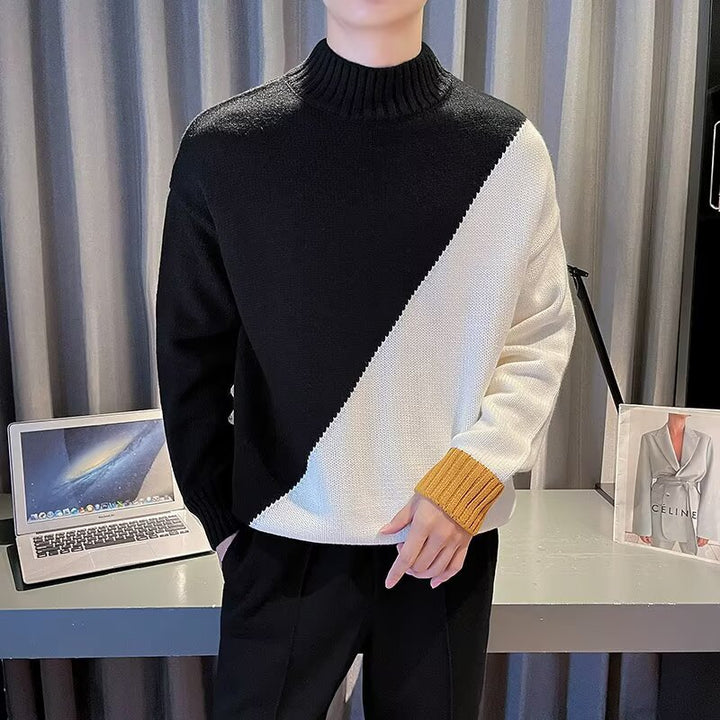 Men's Stylish Chunky Knit Sweater with High Collar Mune Fashion