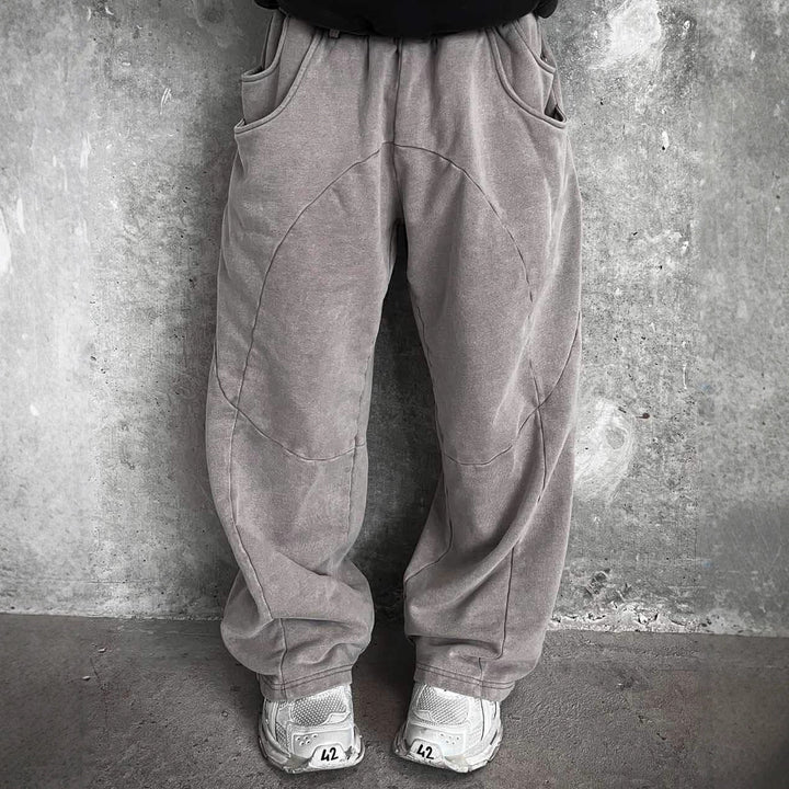 Men's Nan Oversized Leisure Joggers with Curved Seam Details, Drawstring Waistband and Elastic Leg Openings Mune Fashion