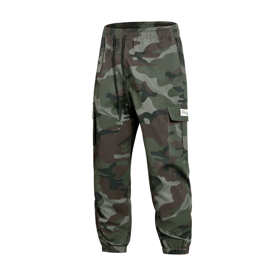 Men's cargo pants in jogger style with camouflage, drawstring waistband & elastic ankle cuffs Mune Fashion