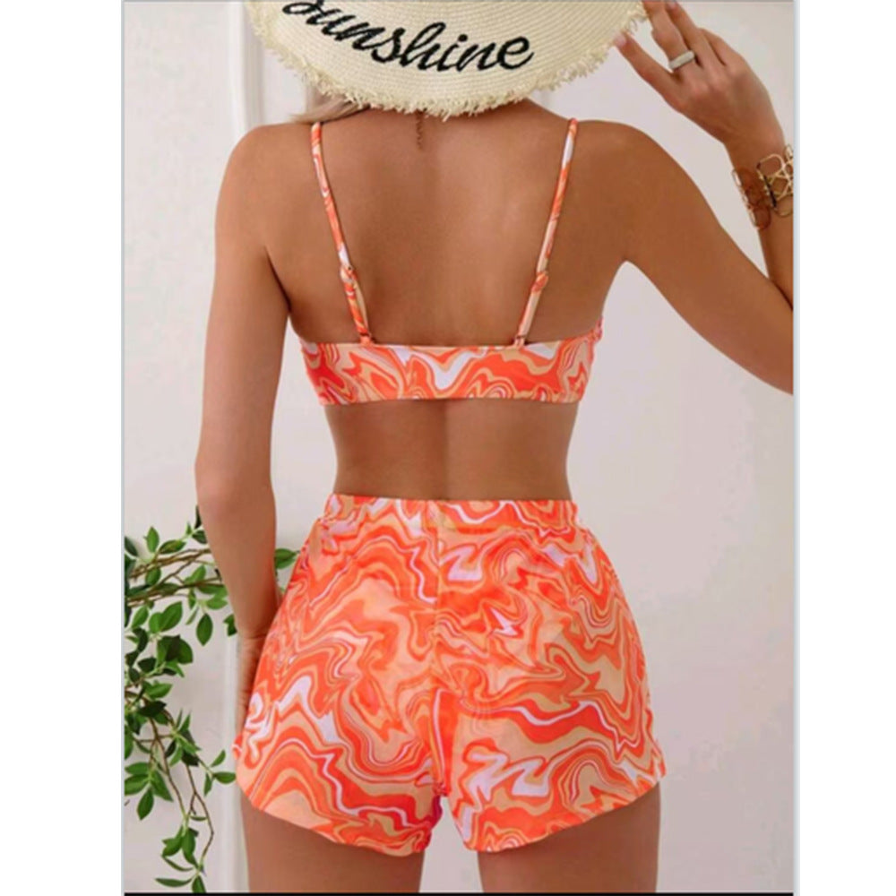 Ladies Bikini Set with stylish wave pattern and comfortable shorts Mune Fashion