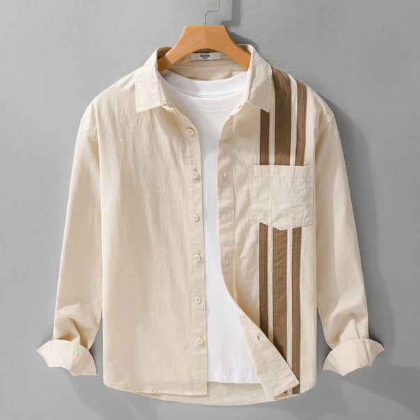 Men's shirt jacket with asymmetrical stripes and patch pocket Mune Fashion