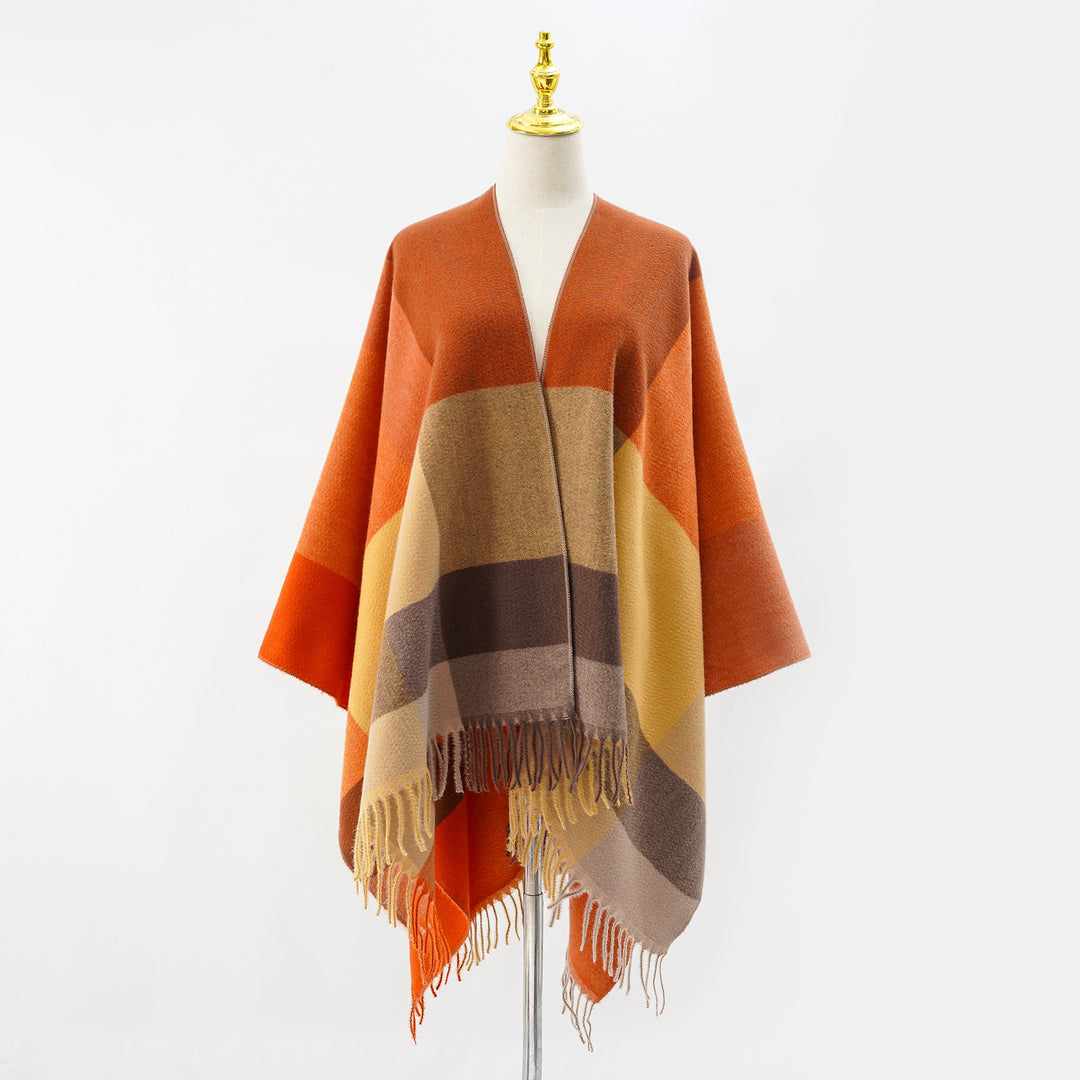 Women's multifunctional wool blend poncho in cape style with geometric pattern Mune Fashion