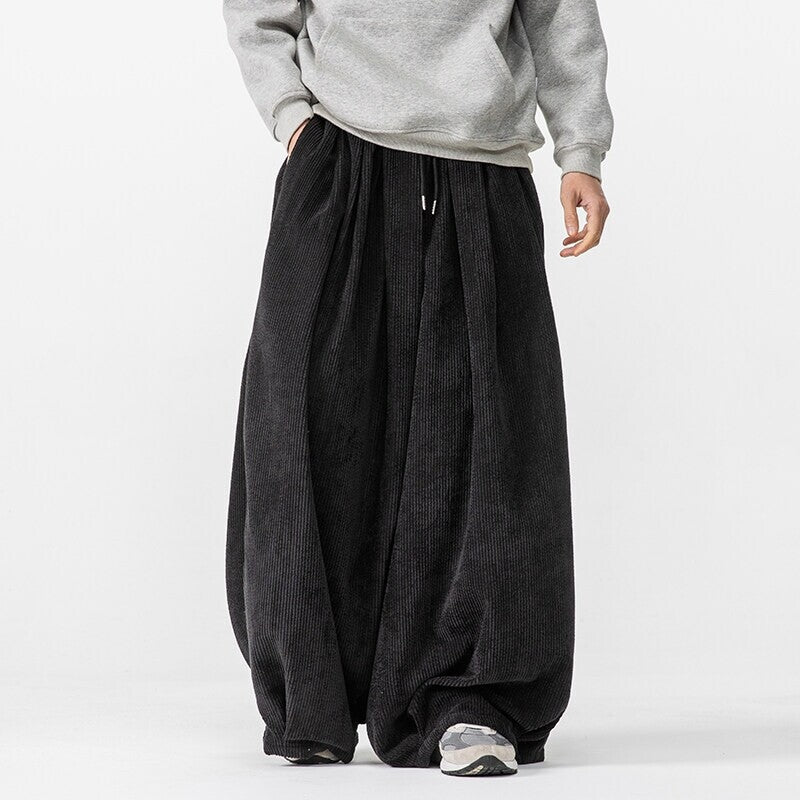Men's Extra Wide Corduroy Balloon Pants with Pleats, Drawstring, and Heavy Draping Mune Fashion