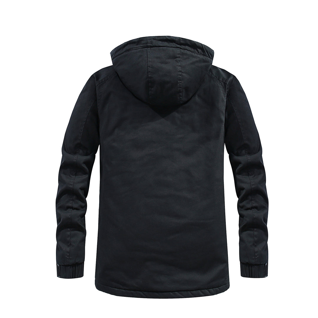 Men's Thermal Long Parka in Field Style with Warming Plush Inner Side and Concealed Front Mune Fashion
